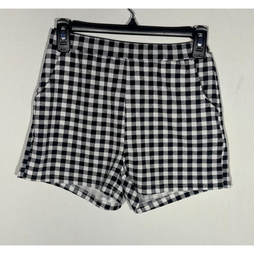 Shein Womens Black White Gingham Shorts Size Small Stretch Casual Pull On Shorts